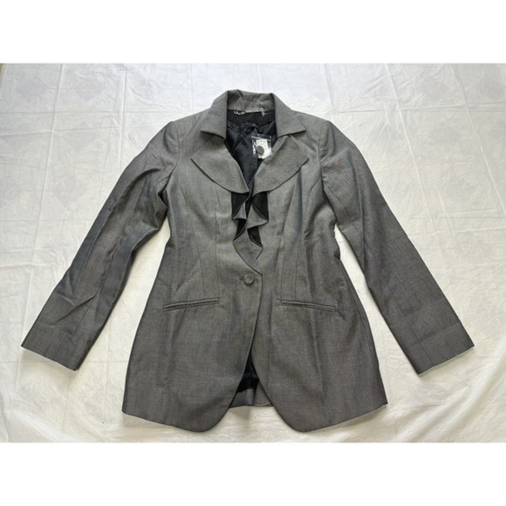 NWT WHITE HOUSE BLACK MARKET Woman Ruffle Collar‎ Jacket Gray Sz XS Blazer